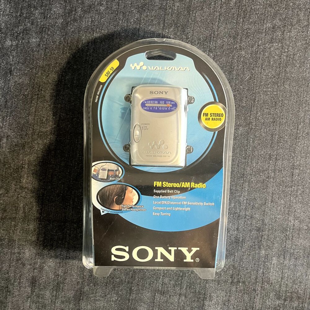 SONY Walkman SRF59 Silver AM/FM Radio Headphones Belt Clip FACTORY SEALED